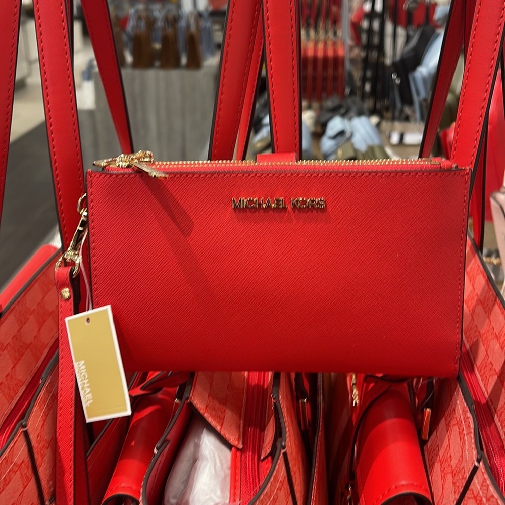 Michael Kors Jet Set Travel Large Double Zip Leather Wristlet phone holder NWT - Picture 5 of 16